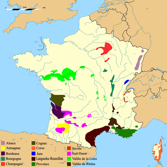 carte des Vignobles français